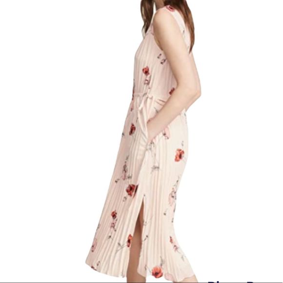 Vince Women’s Tossed Poppy V Neck Pleated Dress Size Medium M - Picture 2 of 10